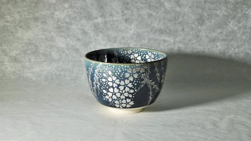 抹茶碗 るり釉 銀彩夜桜 | 京焼窯元 橋本城岳