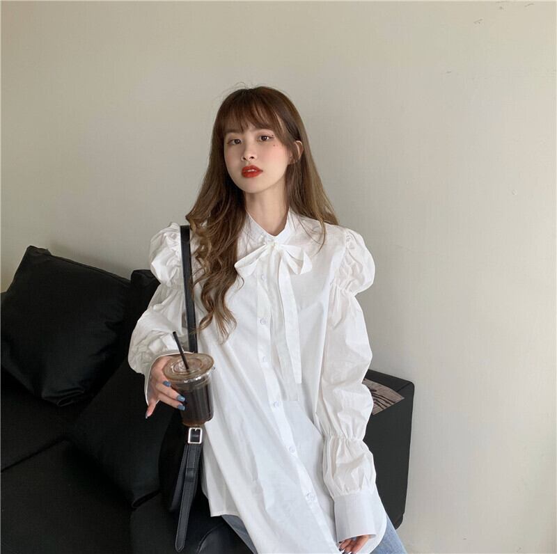 スタイルVネックニットニット セーターリボンホワイト 白シャツ