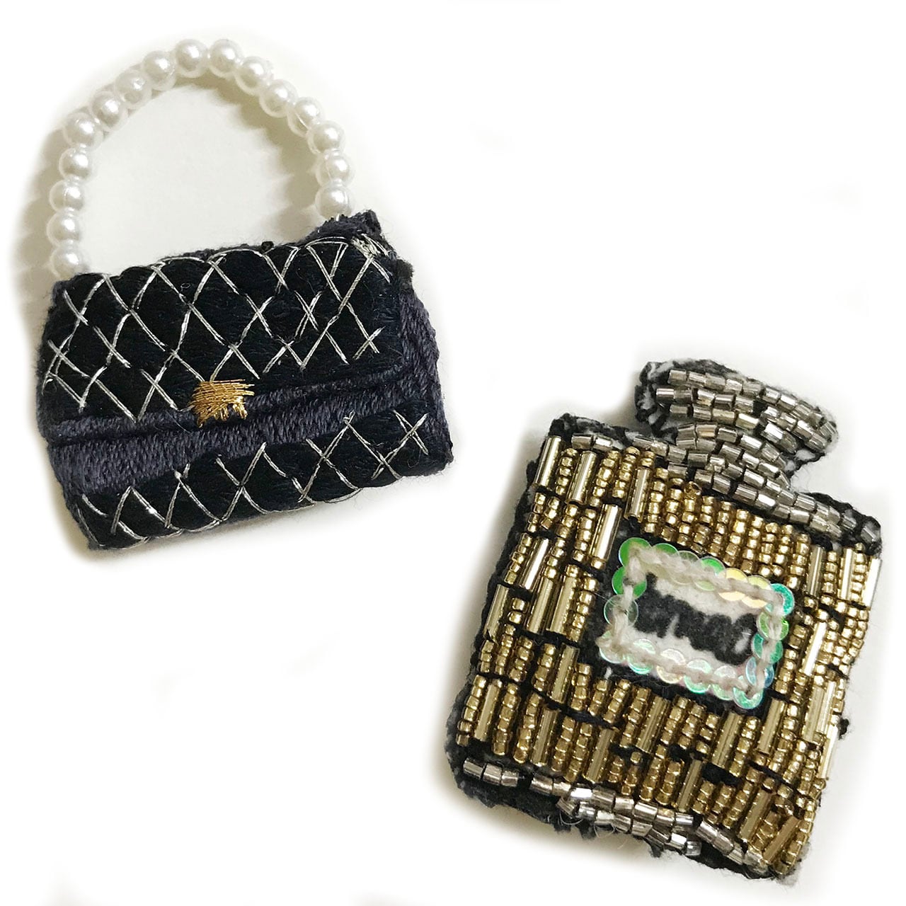 刺繍ミニブローチハンドバッグと香水瓶 | tamaobazaaar