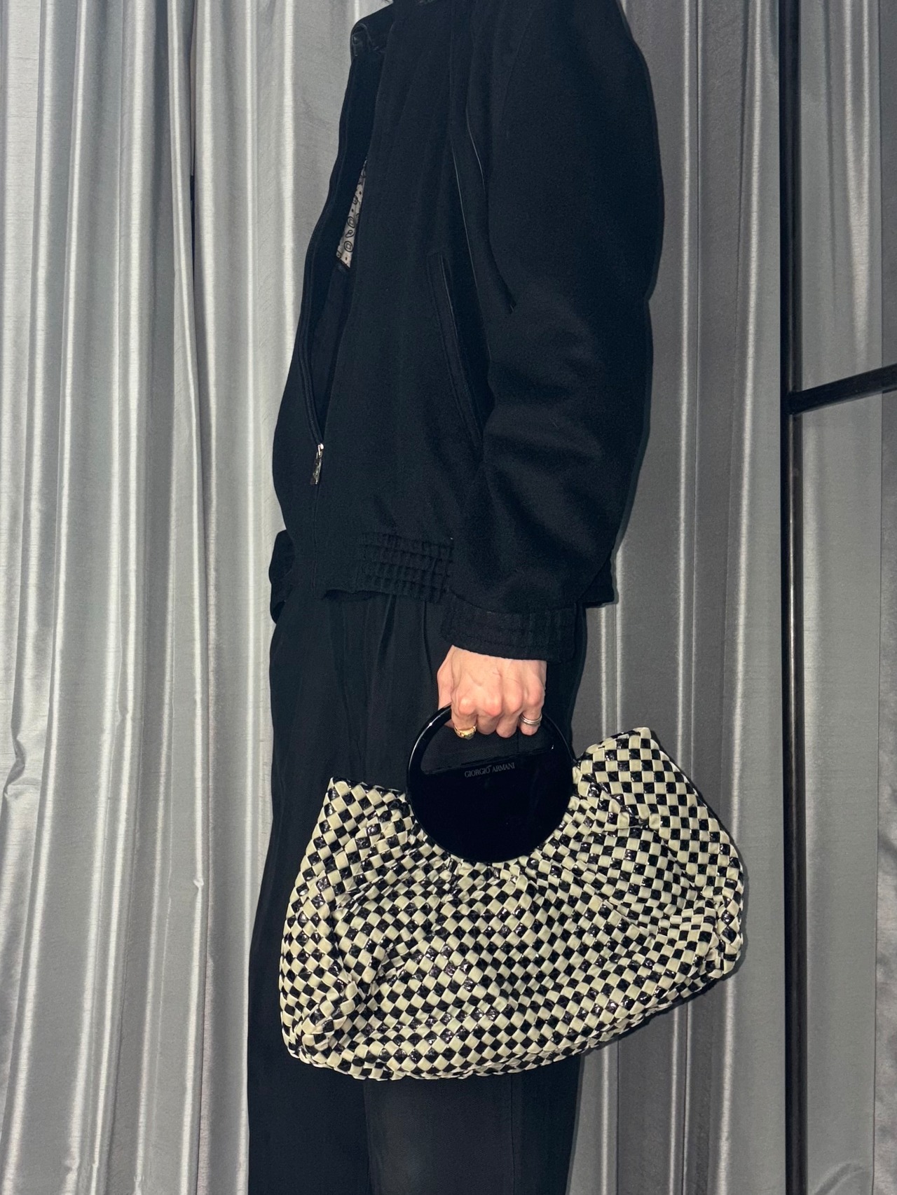 GIORGIO ARMANI python leather × velvet intrecciato hand bag