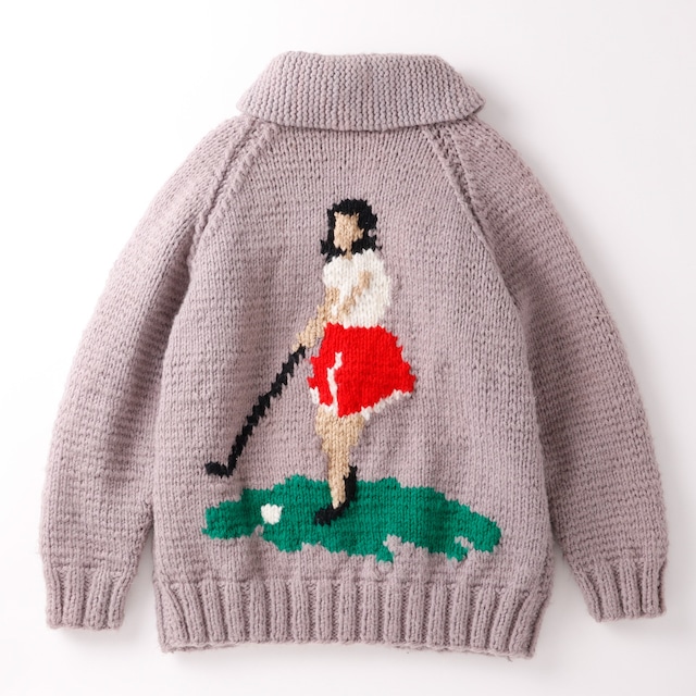 【希少】50s special cowichan knit sweater made in USA TALON zip GOLF ／50年代 ヴィンテージ カウチン ニット セーター ハンドメイド グレー ミントコンディション ゴルフ USA製 実寸M タロンジップ