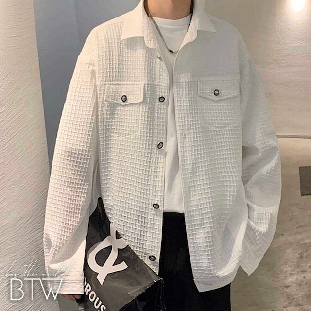 【韓国メンズファッション】チェック織り柄シャツジャケット カジュアル 羽織り 長袖 重ね着 BW2246