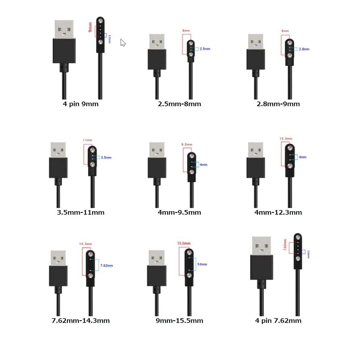 2ピン 4ピン スマートウォッチドック充電器アダプター USB 充電 2ピン 4ピン スマートウォッチドック充電器アダプター USB 充電