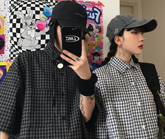 【韓国ファッション】チェック シャツ メンズ レディース レトロ カジュアル シャツ