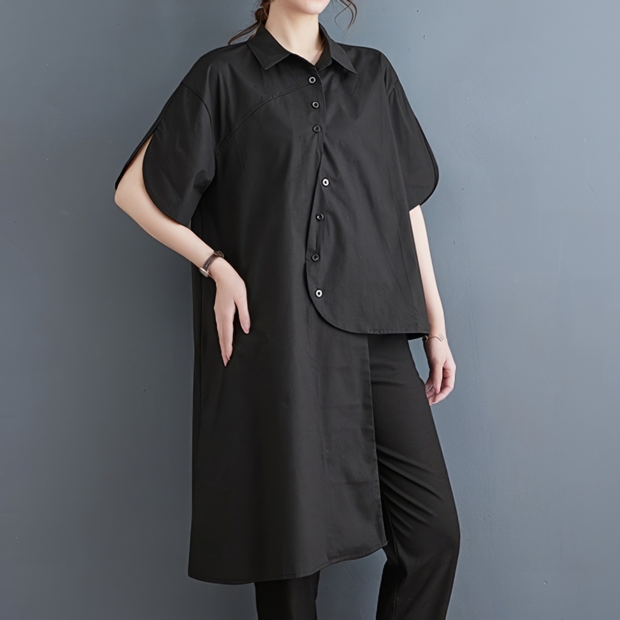 アシンメトリー ボタンダウン シャツ30054