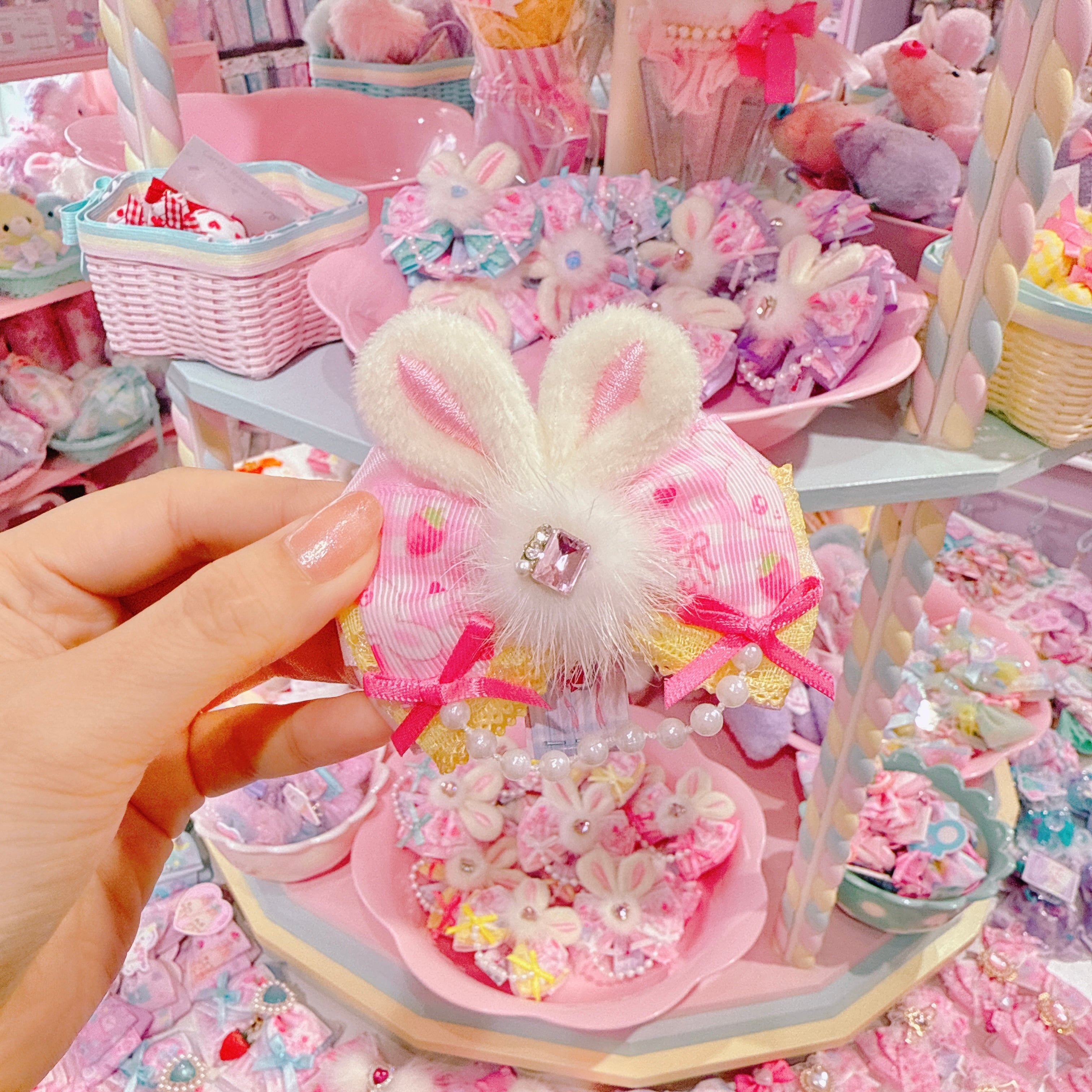 【F7】62-54うさ耳リボンヘアクリップ