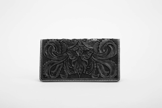 Carving The Fall Leather Long Wallet Perfect Black - メイン画像