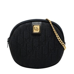 ディオール トロッター ロゴ チェーン ショルダーバッグ コインケース 小銭入れ ブラック キャンバス レディース Dior 【中古】