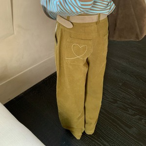 corduroy wide-leg pants with heart embroidery　J00229