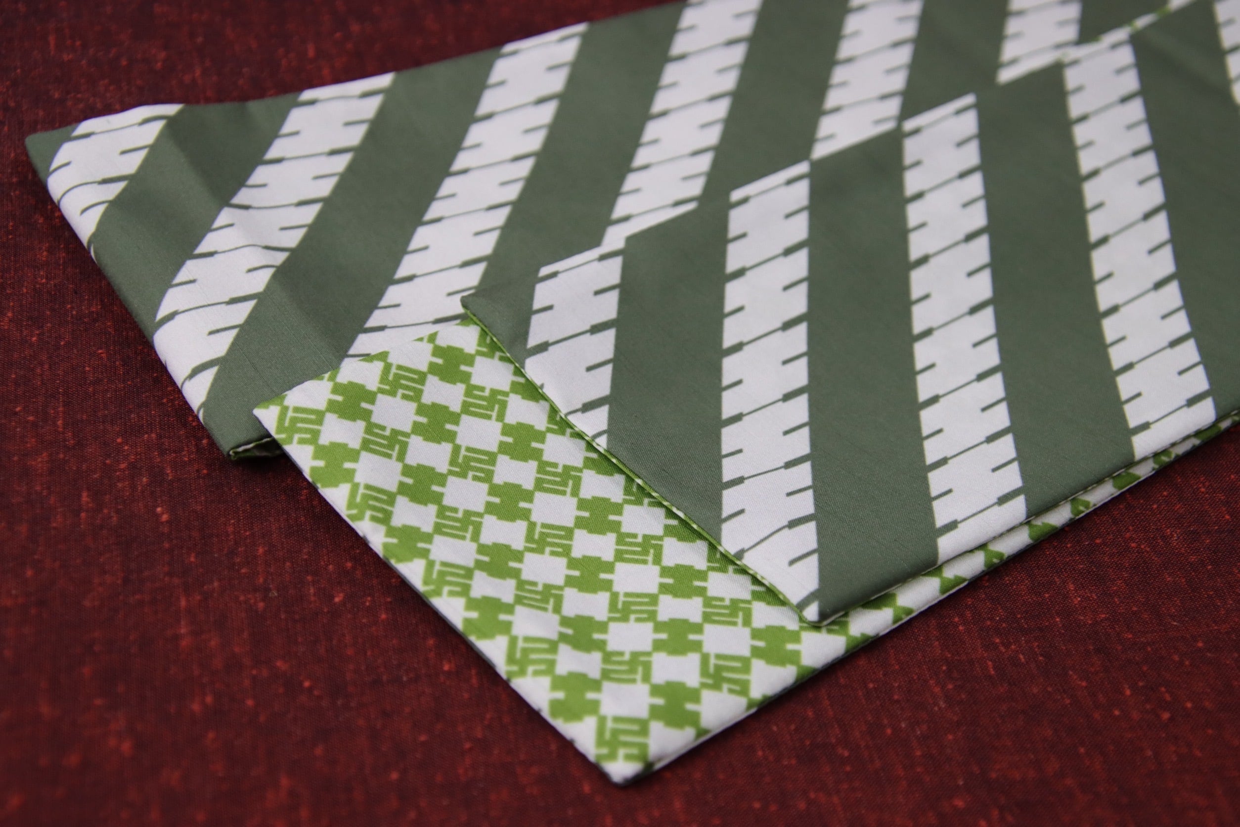 ポリ巻帯リバーシブル【つなぎ柄/若草色】× 【豆柄/黄緑色】