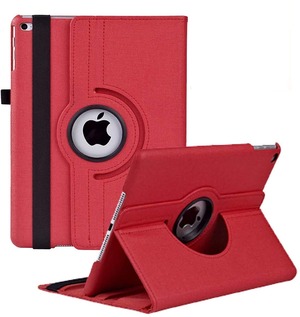 【数量限り】iPad 9.7 2018/2017ケース 新型（Newモデル)/iPad Air/iPad Air2カバー iPad 9.7インチ（第6、5世代）軽量 手帳型 360度回転スタンド オートスリープ機能 3段階調節可能 固定バンド 脱落防止耐衝撃 耐久性 おしゃれデニム 生地(赤い)