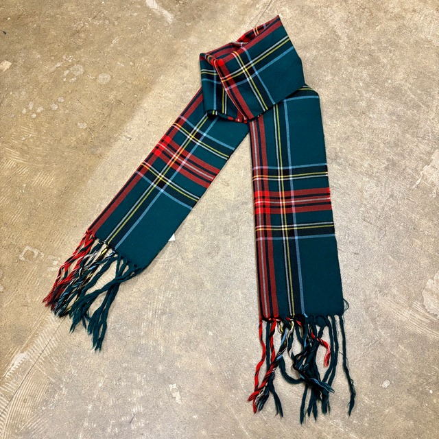 古着 チェックスカーフ フリンジ長め