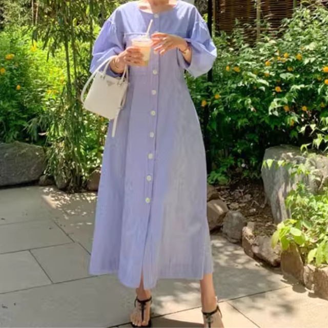 ボタンフロント  ふんわりシルエット  シャツワンピース  2color  00103