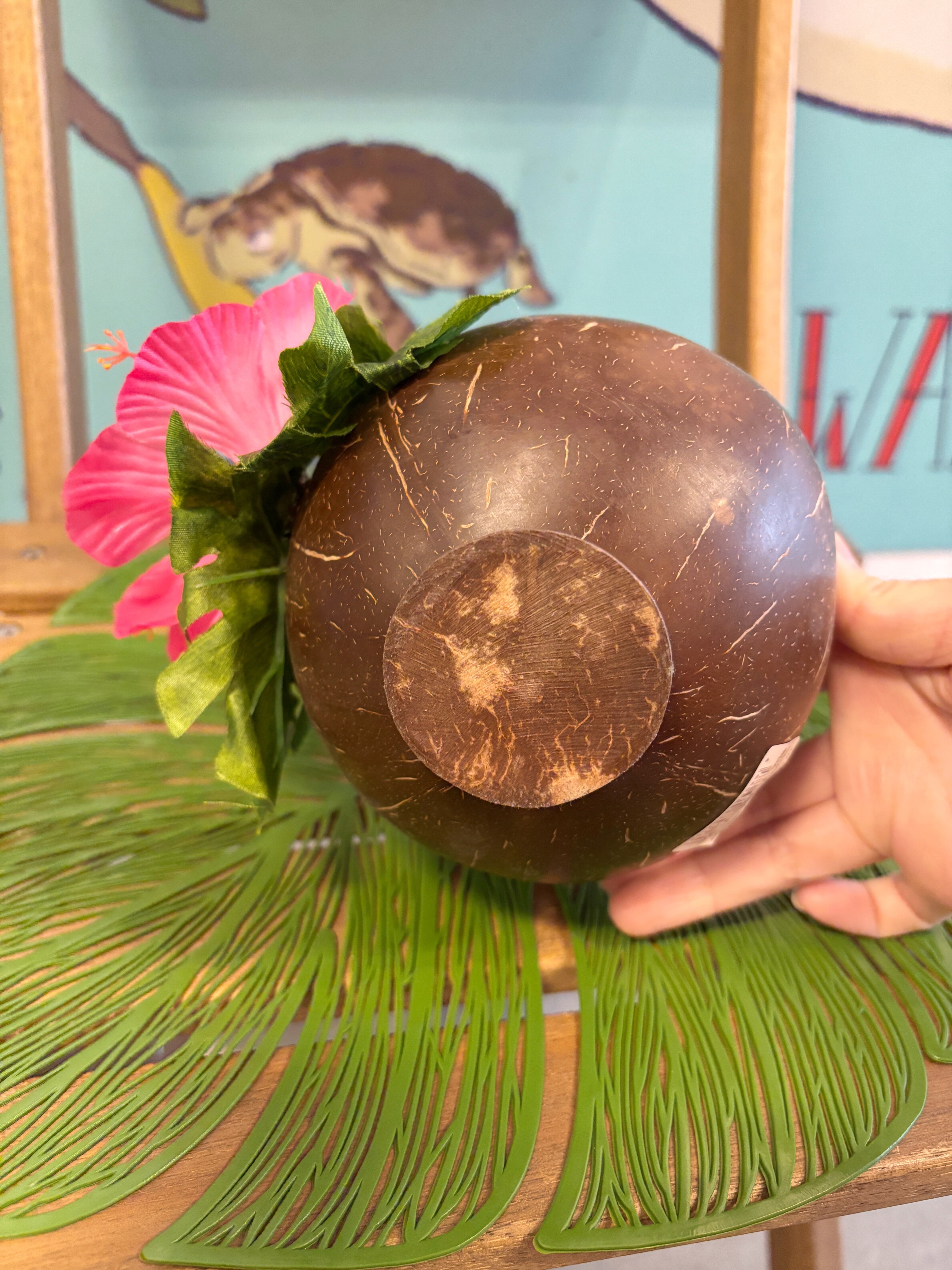 ハワイ　一点物　ハイビスカス　ココナッツ　海外　アンティーク　小物入れ ≪再入荷≫ココナッツボウル 小物入れ ハワイアン ハイビスカス ピンク