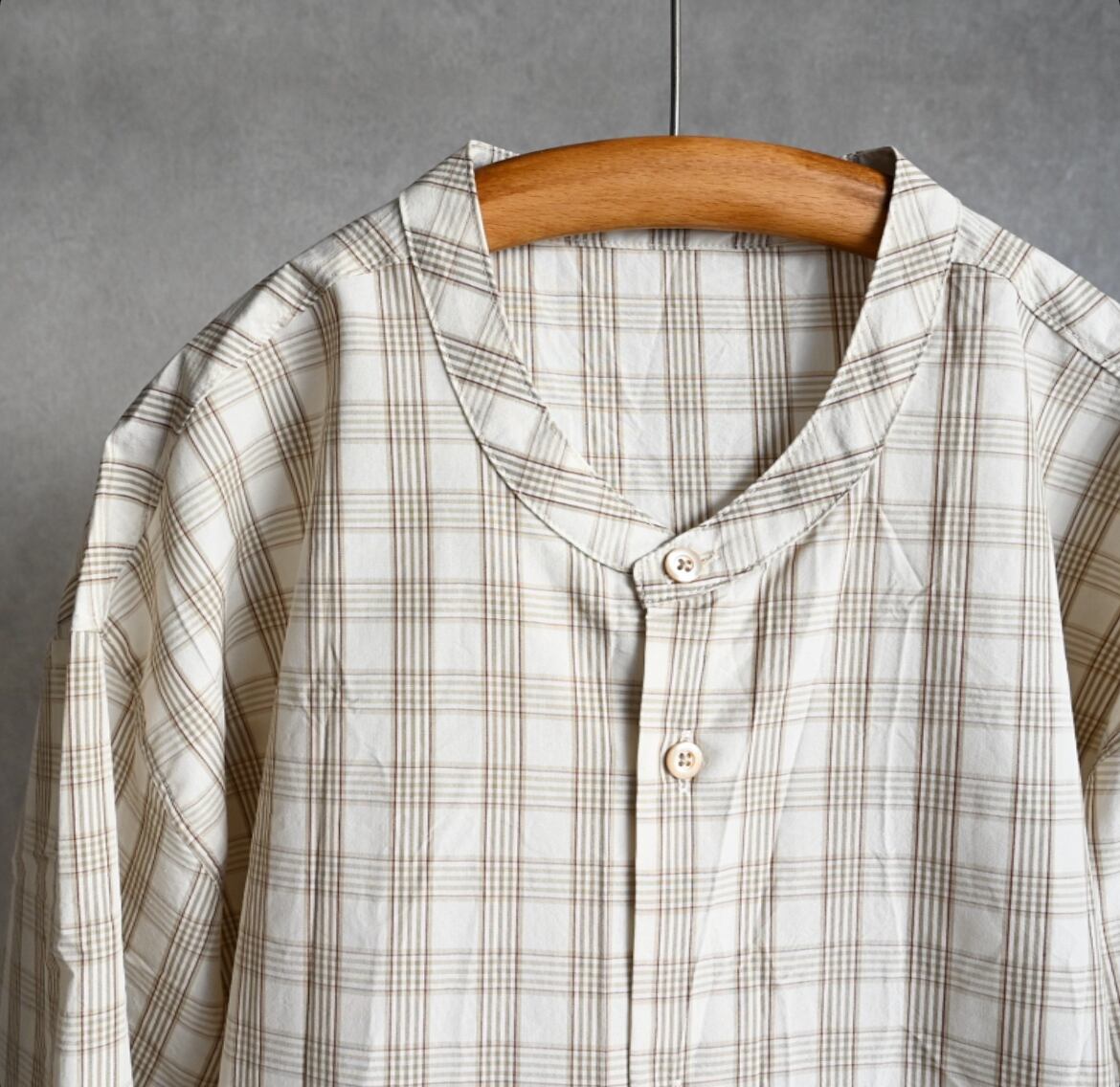 LA MOND】BAND COLLAR CHECKED SHIRT ラモンド バンドカラー チェック
