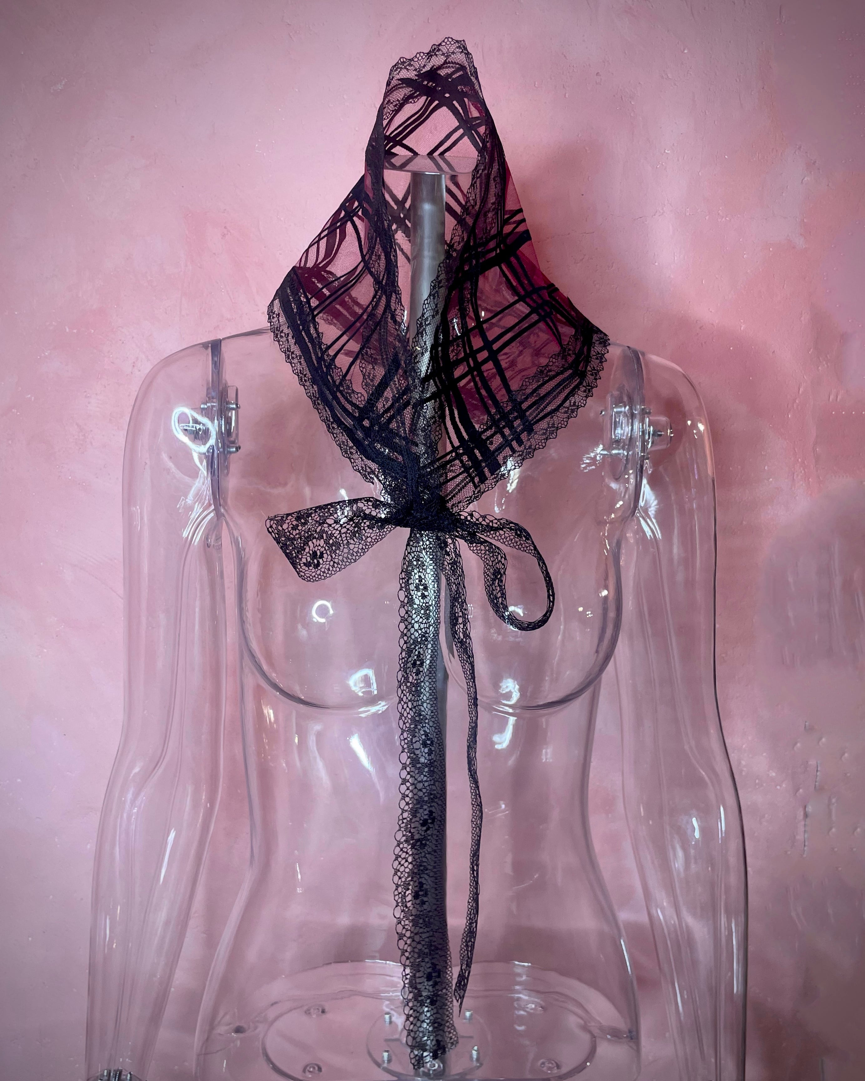 Sheer Wavy Check Babushka
