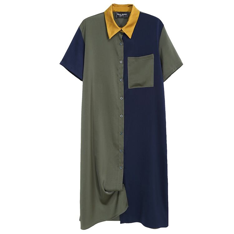 Bicolor Shirt Dress 1Color M-1008
