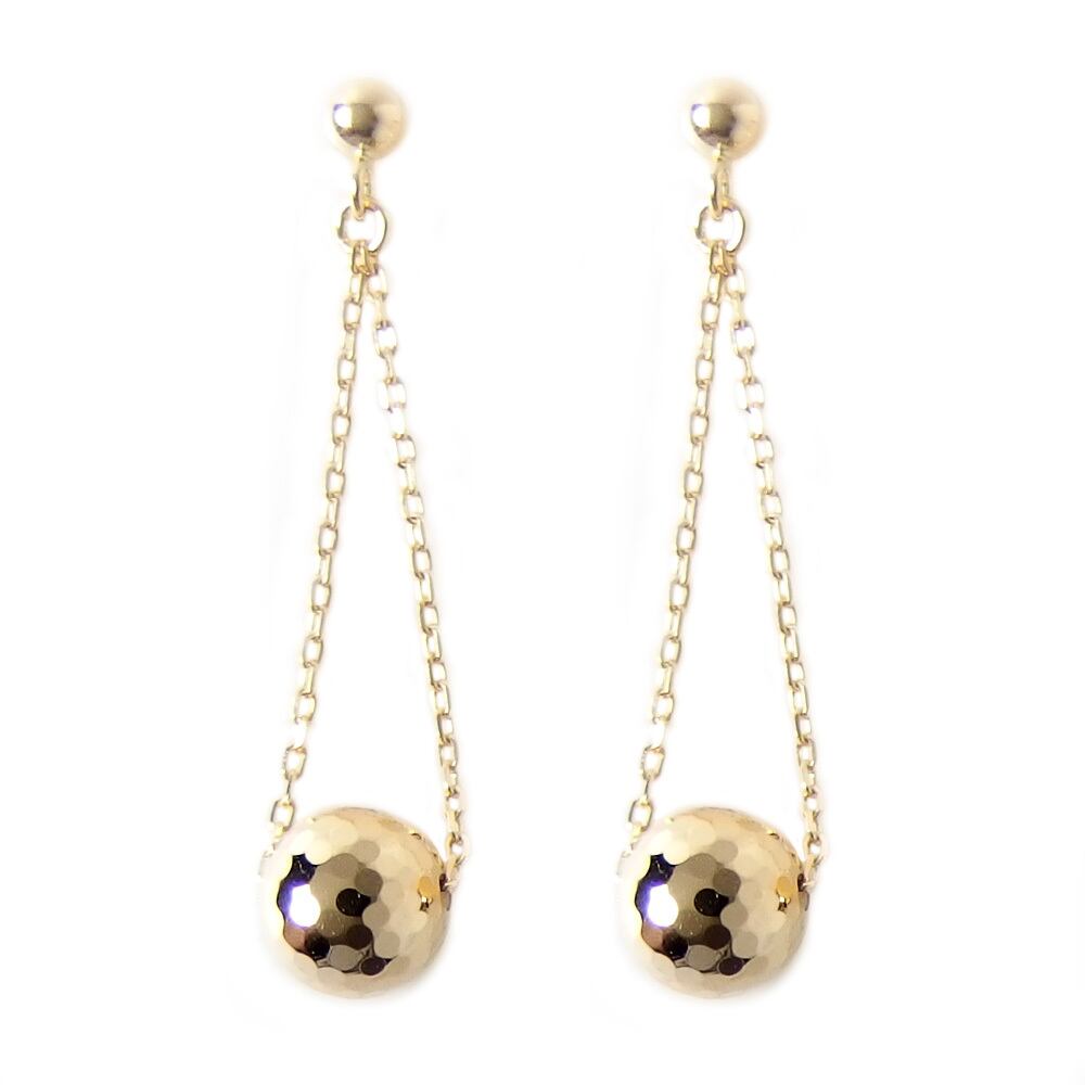 ピアス チェーン カットボール K18 イエローゴールド 地金 シンプル スタッド 左右セット レディース ダブルロックキャッチ