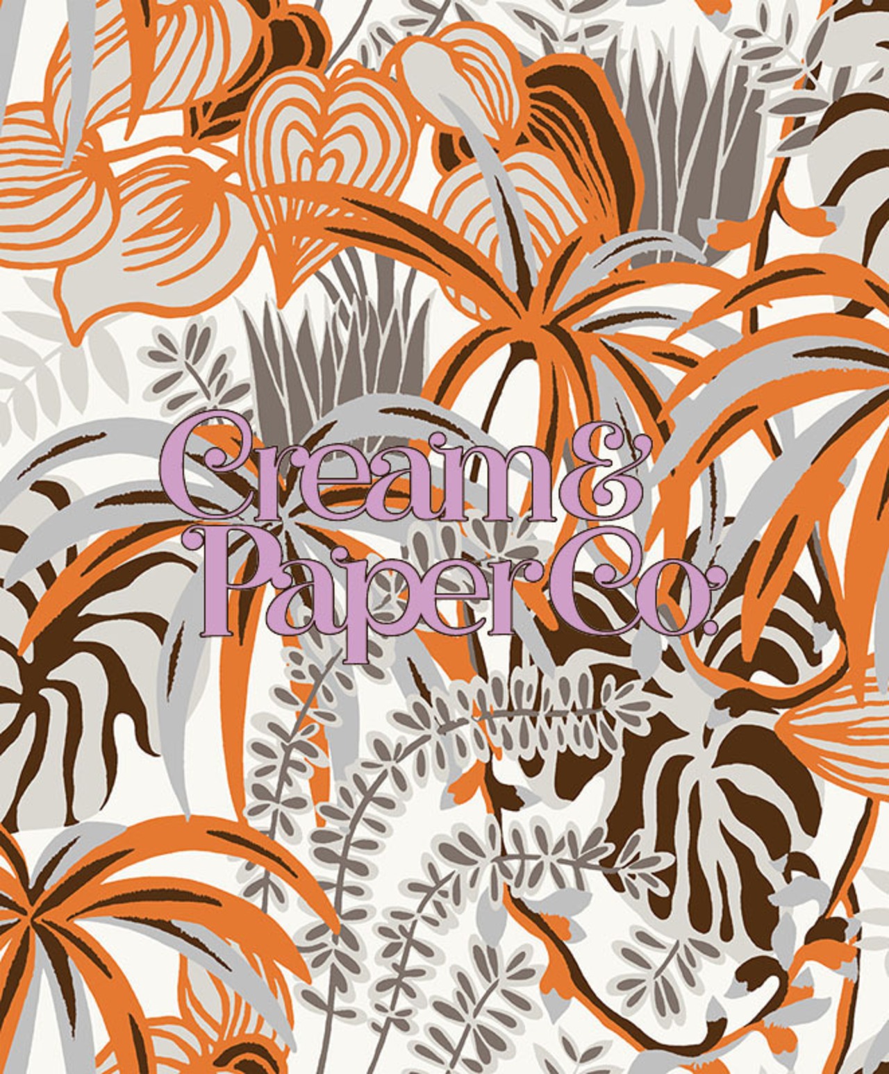 【切り売り】サンセットオレンジ × シルバー Rainforest leaf botanical　FL1-778904MT for DIY 幅53cm リピート64㎝
