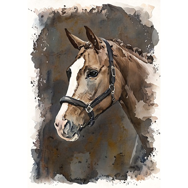 絵画 動物 馬の絵 インテリアアート額付き 水彩画・油絵調 WAT0371
