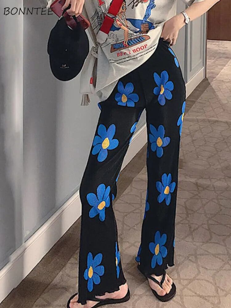 【新作】【送料無料】 パンツ女性春花柄ハイウエストひだストレートファッションシックカジュアルオールマッチ優雅な女性新韓国スタイルシンプルイン 0266339829104
