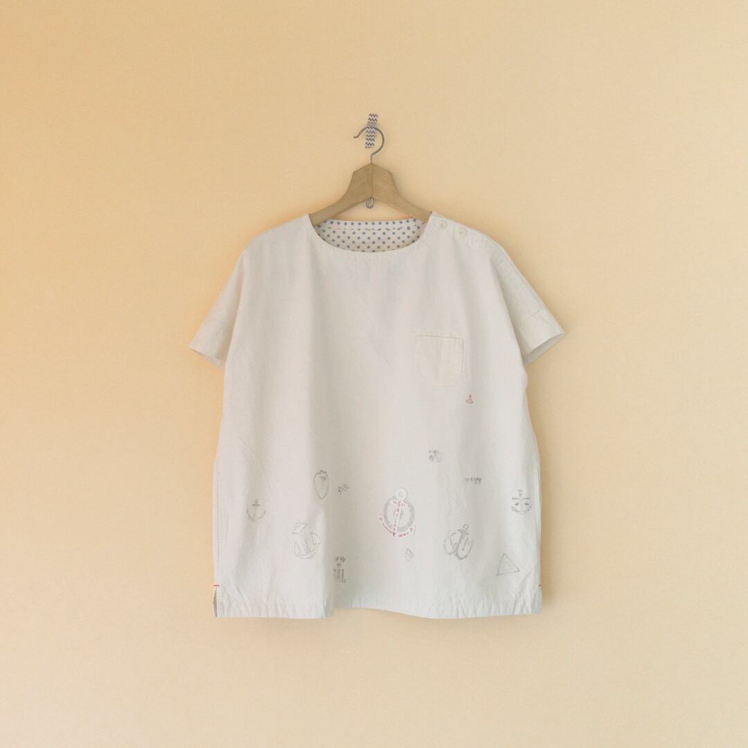 快晴堂 カイセイドウ アップリケ&プリントワイドTシャツ・キナリ マリンモチーフ