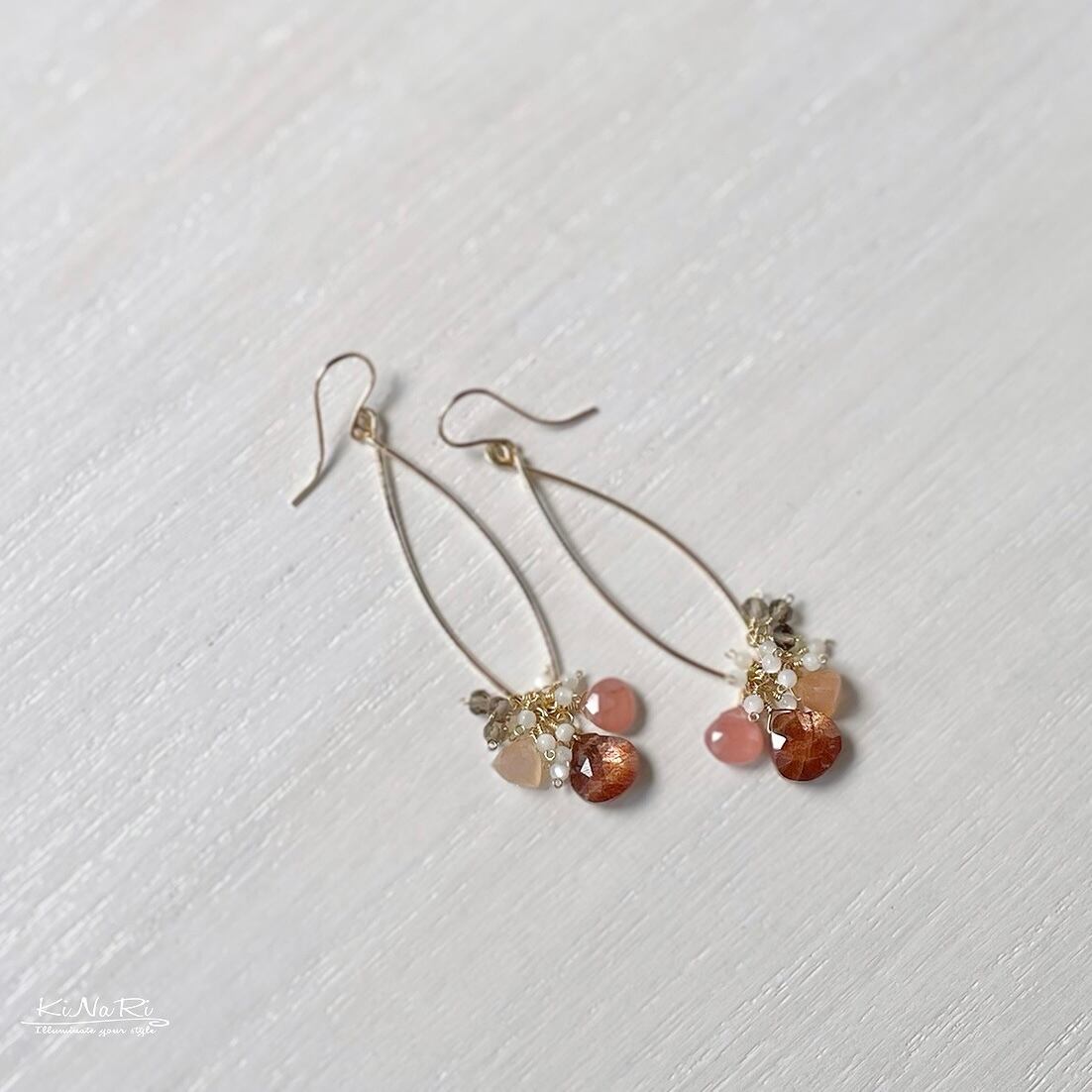 0404】ピアス ムーンストーン、インカローズ