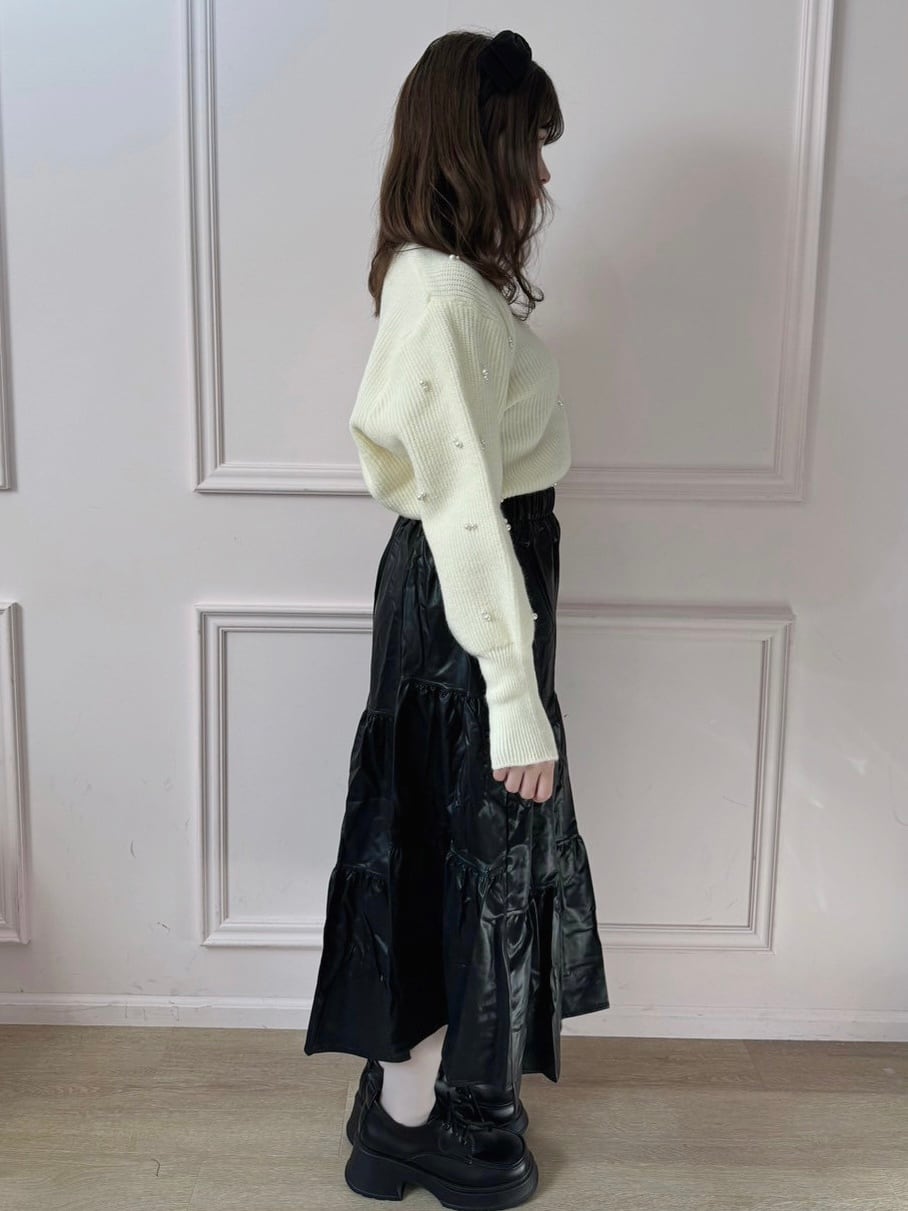 【LAST3】leather tiered skirt