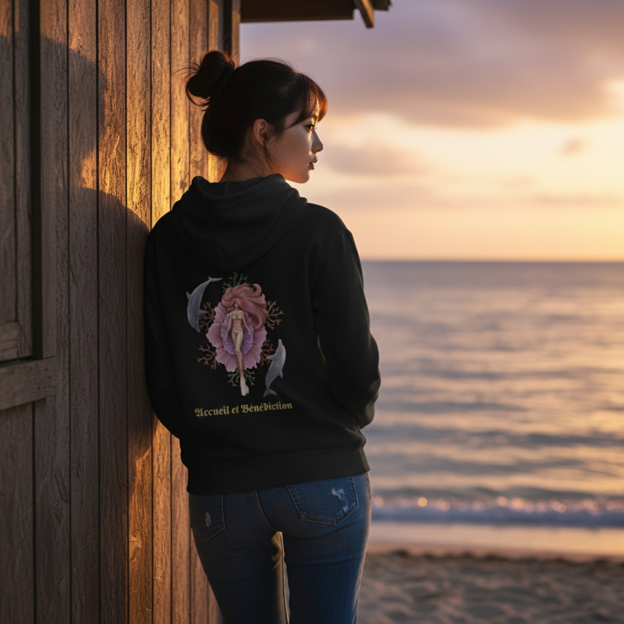 祝迎-ヘビーウェイトプルオーバーパーカー(ブラック) - 5