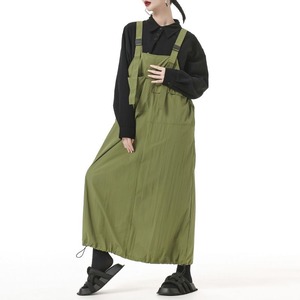 SOLID DRAWCORD HEM LONG STRAP JUMPER DRESS 2colors M-14355