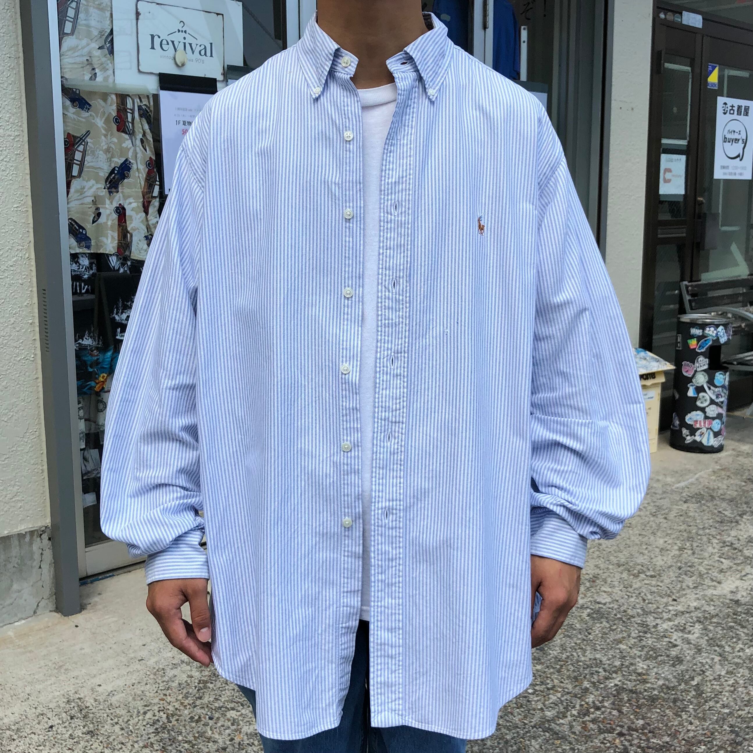 バンドカラー シャツ ストライプ 刺繍 ライン Lサイズ ヴィンテージ