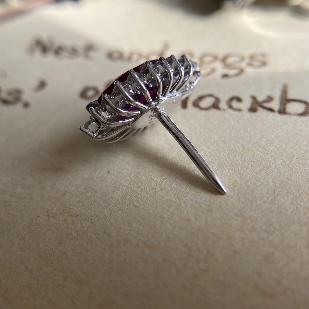 k14 真紅の輝き ビルマ産ルビー0.850ct ダイヤモンド ピンブローチ