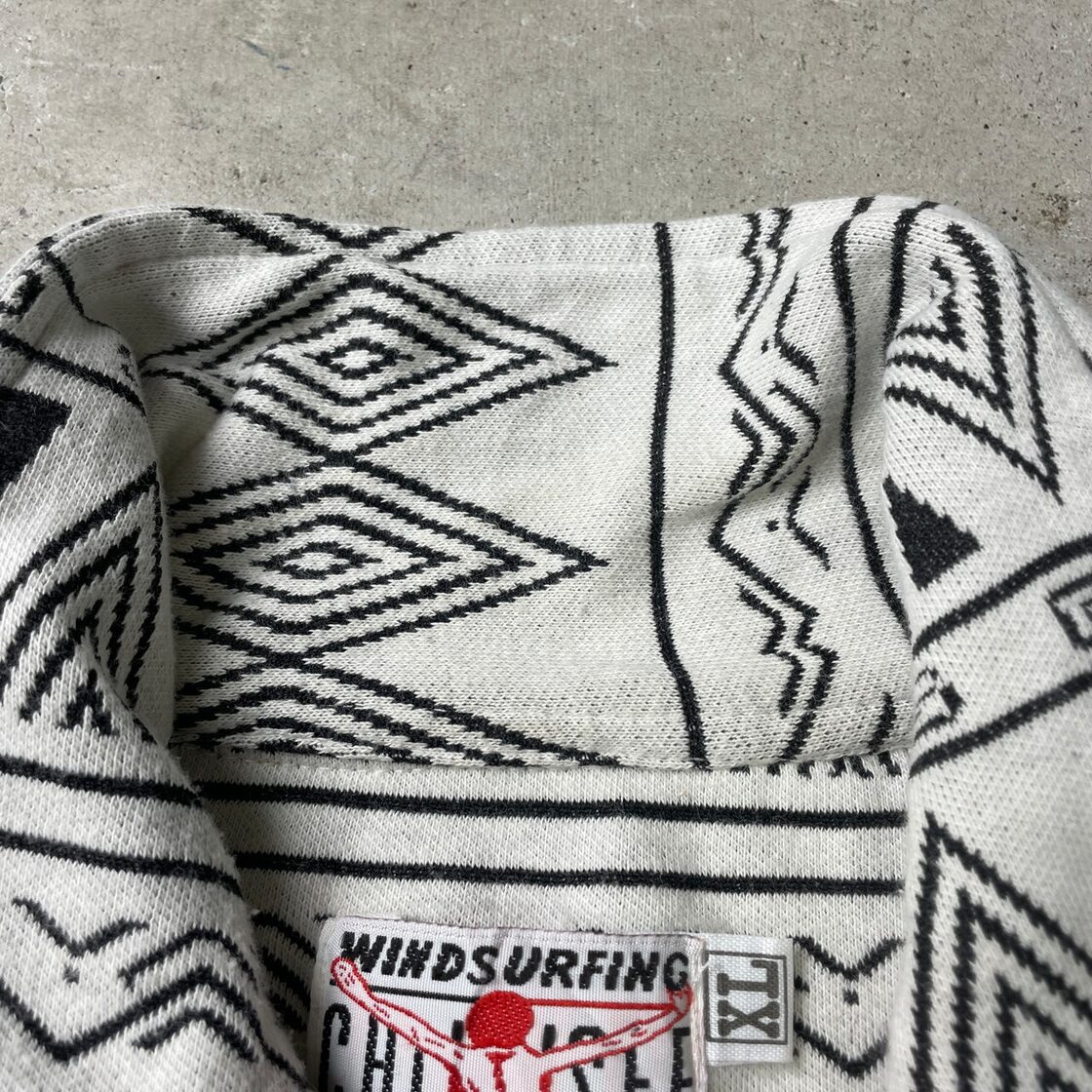 90年代 WINDSURFING CHIEMSEE 総柄 ニットポロシャツ ネイティブ柄 