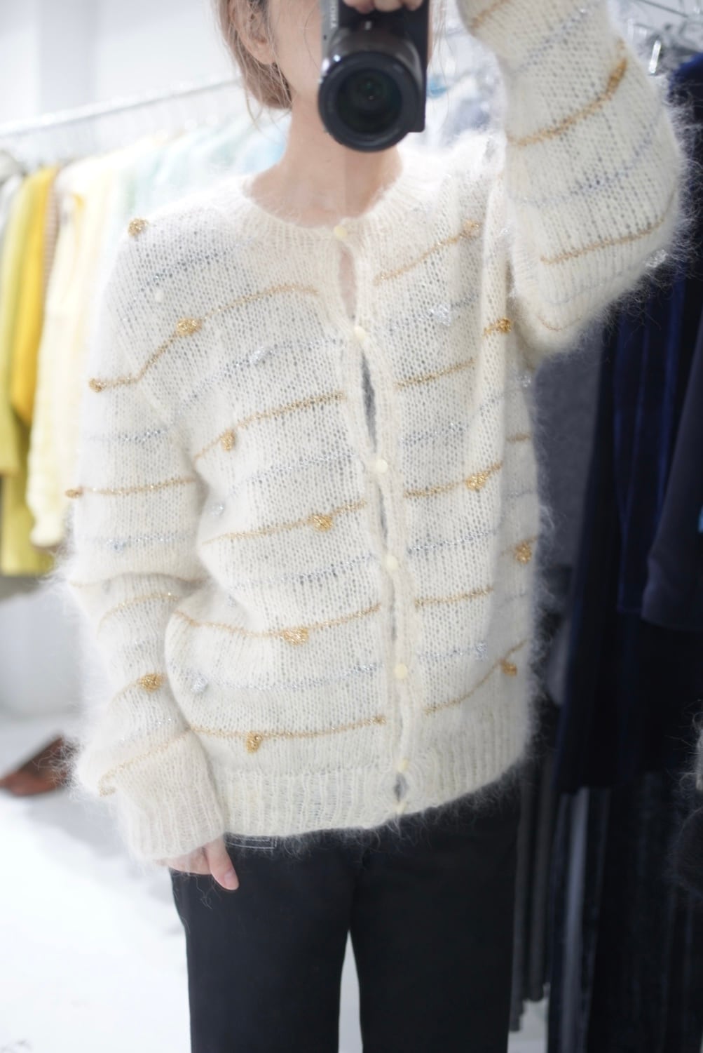 pon pon mohair knit cardigan