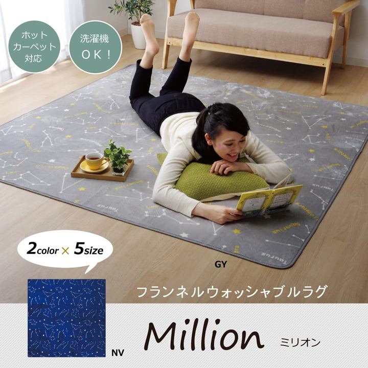 抗菌・防臭 ウォッシャブル フランネル ホットカーペットカバー 『WSミリオン RUG」ネイビー約200×250cm