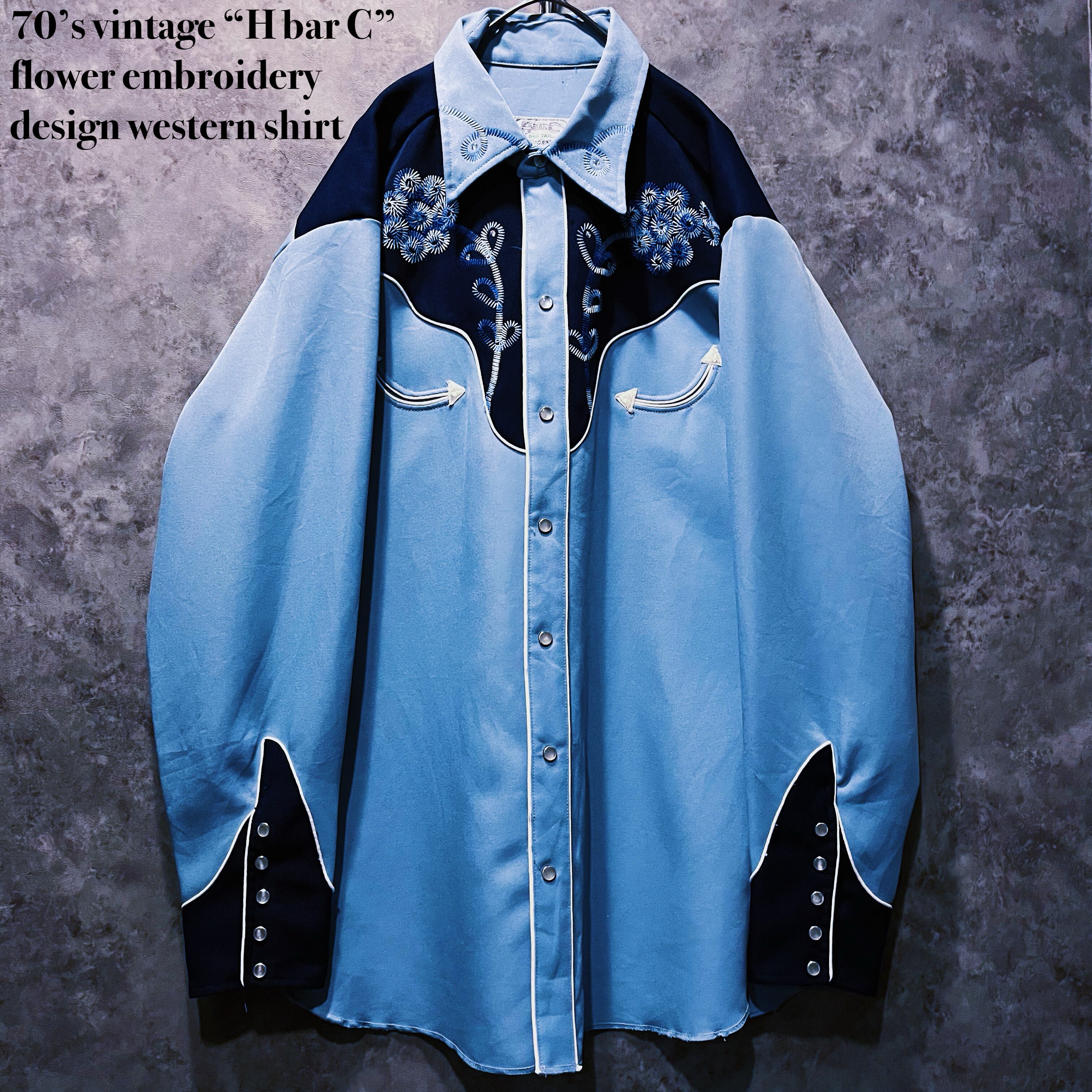 【doppio】70’s vintage “H bar C” flower embroidery design western shirt