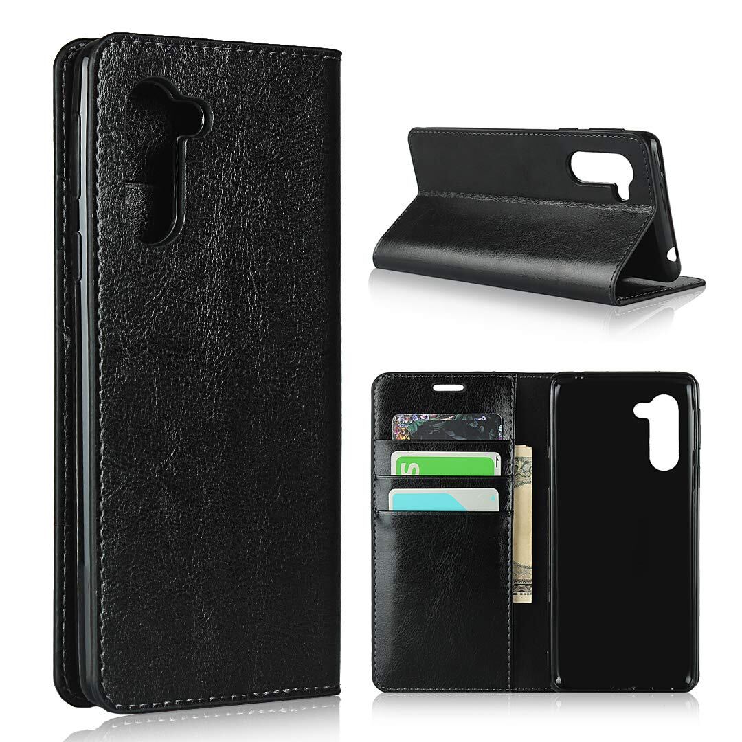 Sharp シンプルスマホ5 A001SH ケース Sharp シンプルスマホ5 ケース 手帳型 Sharp シンプルスマホ5 カバー Sharp シンプルスマホ5 手帳型 カバー A001SH 手帳型 財布型 Cavor 高手作りの革【高級牛革】 携帯カバー マグネット無し開閉 携帯カバー カード収納 人気 おしゃれ レトロ 横置きスタンド機能【選べる4色】 - ブラック