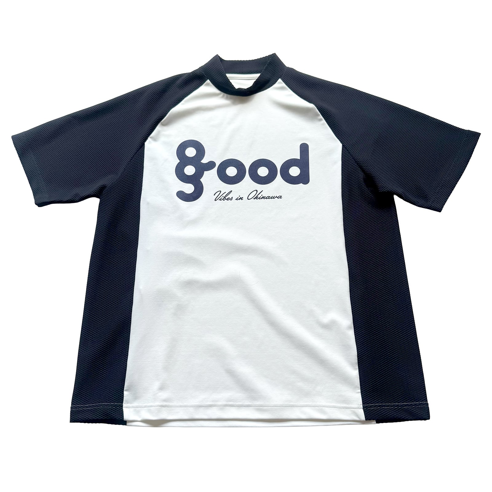 8G SHOOT × 69SLAM MESH SWITCHING MOCK NECK TEE -WHITE/NAVY-