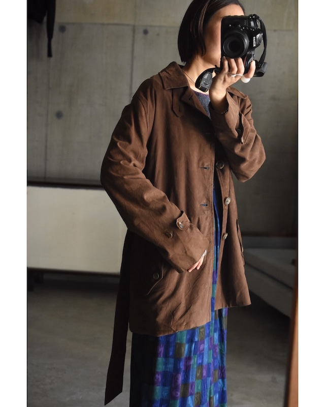OK／80-90's "Ralph Lauren" nubuck leather harf coat