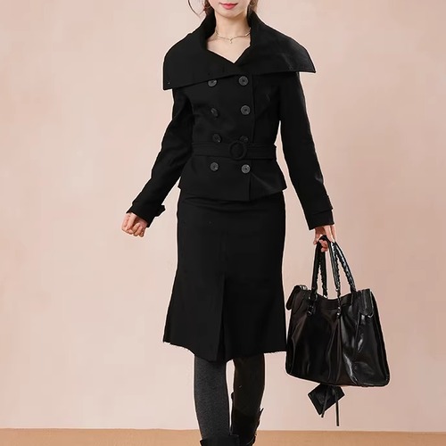 【2点セット】ウエストベルトソリッドジャケット＋スカート ・74781