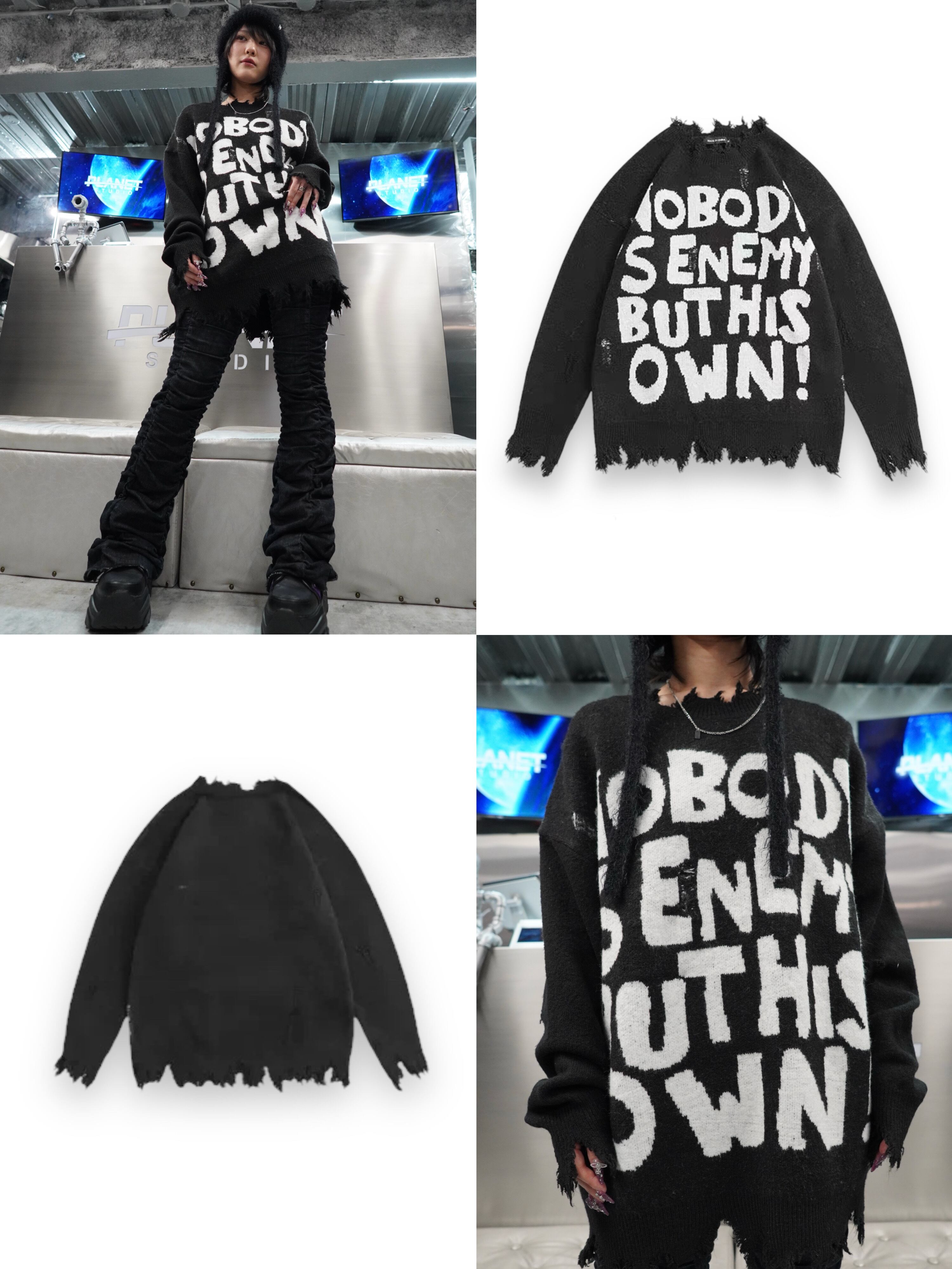 【PLANET STUDIO】damage logo knit