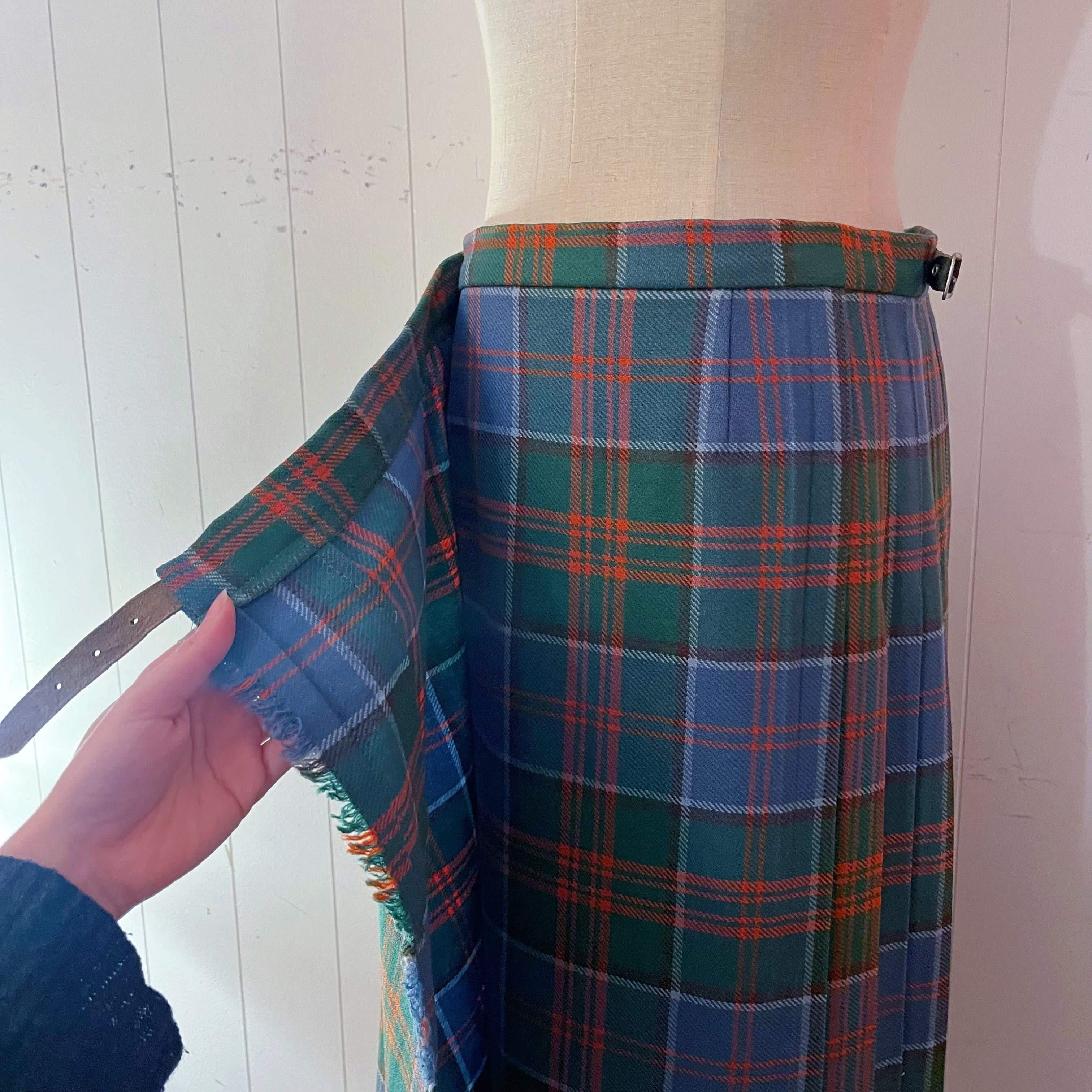 light blue check wrap skirt