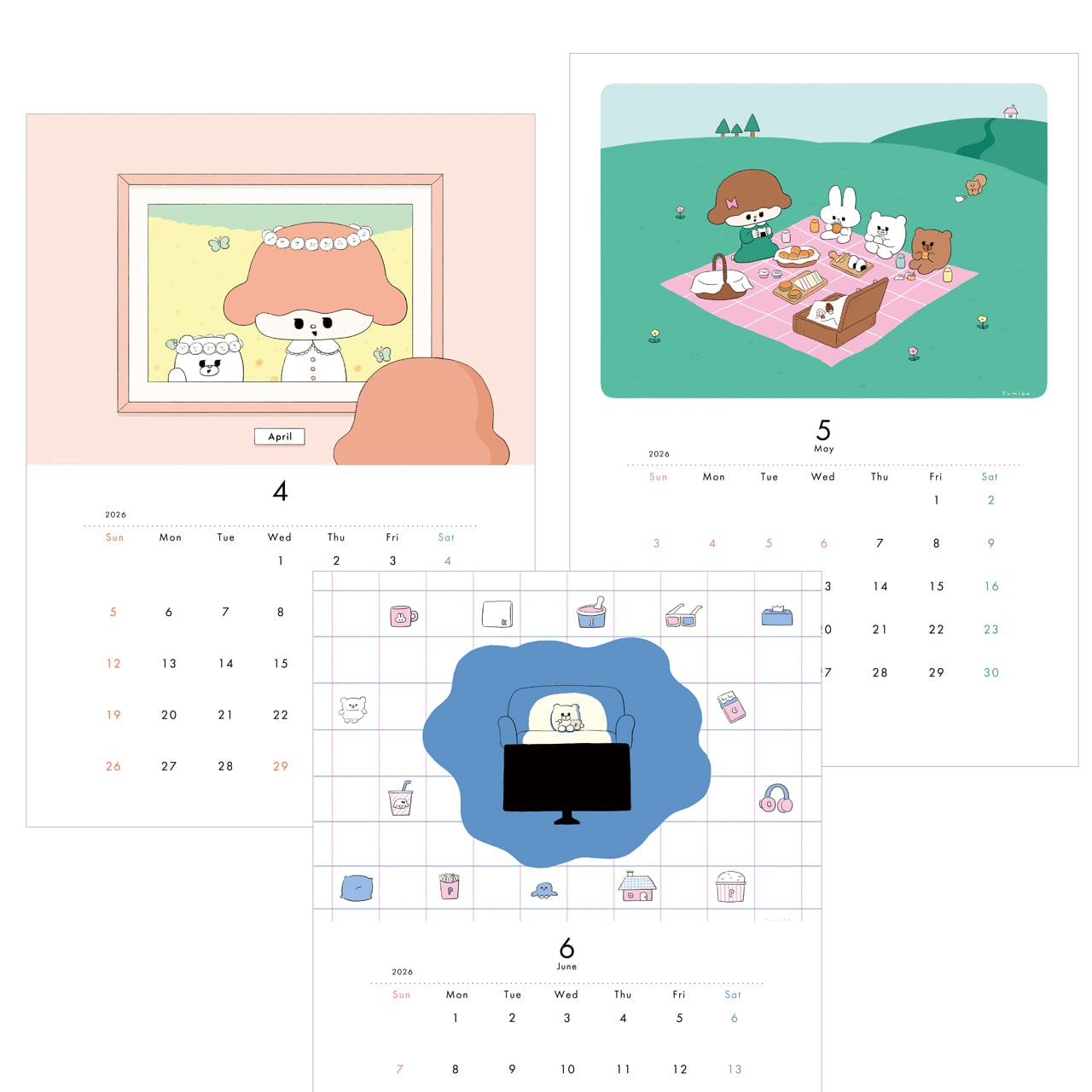 2026カレンダー（壁掛け） るーしーとくまとときどきむくみちゃん　ーと、みんなー