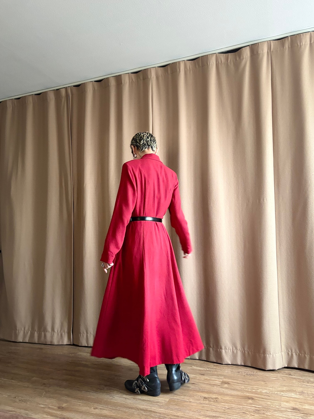 Claude Lema bright red wool dress-5042-10