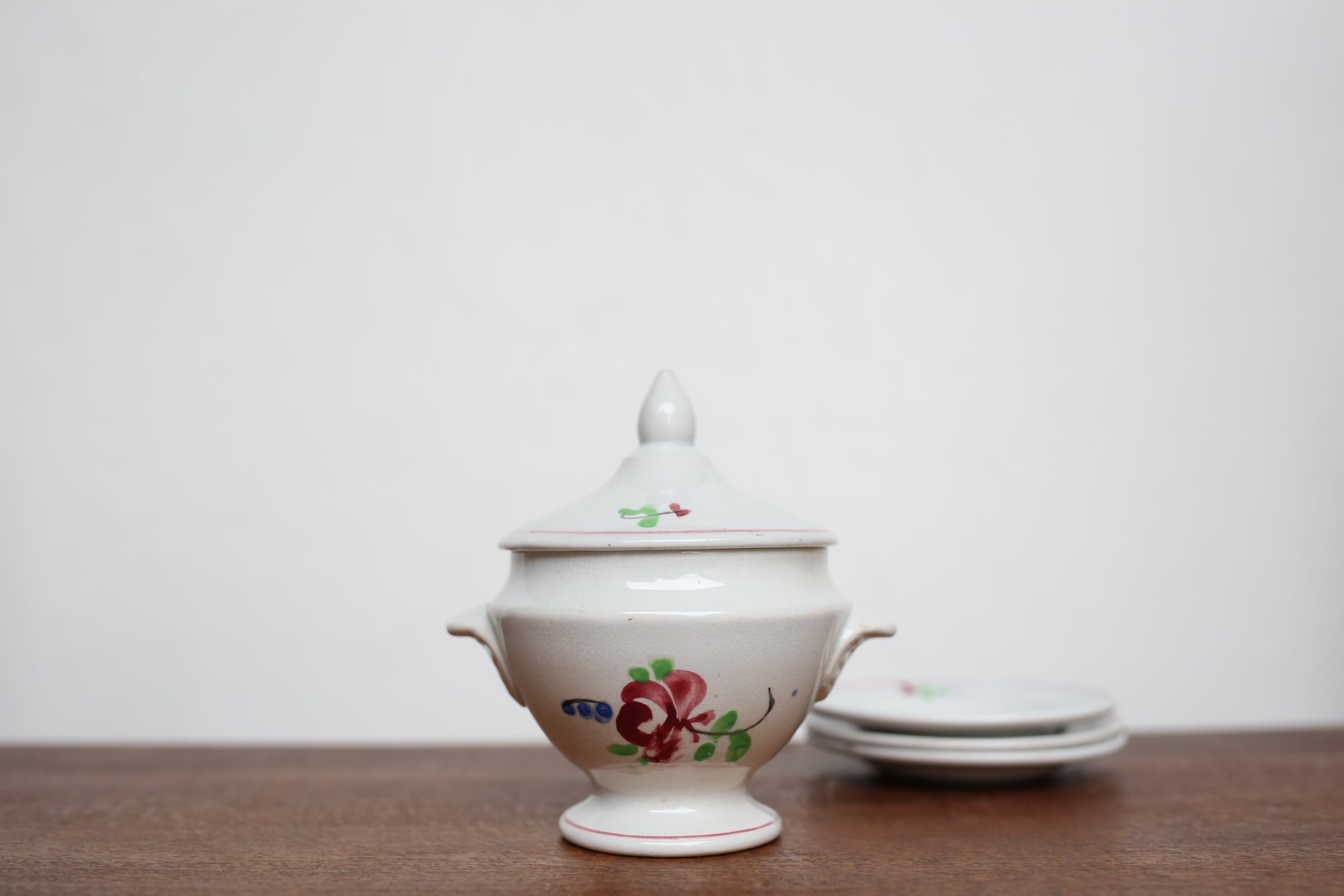 ４点組　超美品　南仏AUBAGNE　緑釉ままごと　dinetteアンティーク民藝 フランス アンティーク 陶器 dinette ままごと用 4点セット (スー