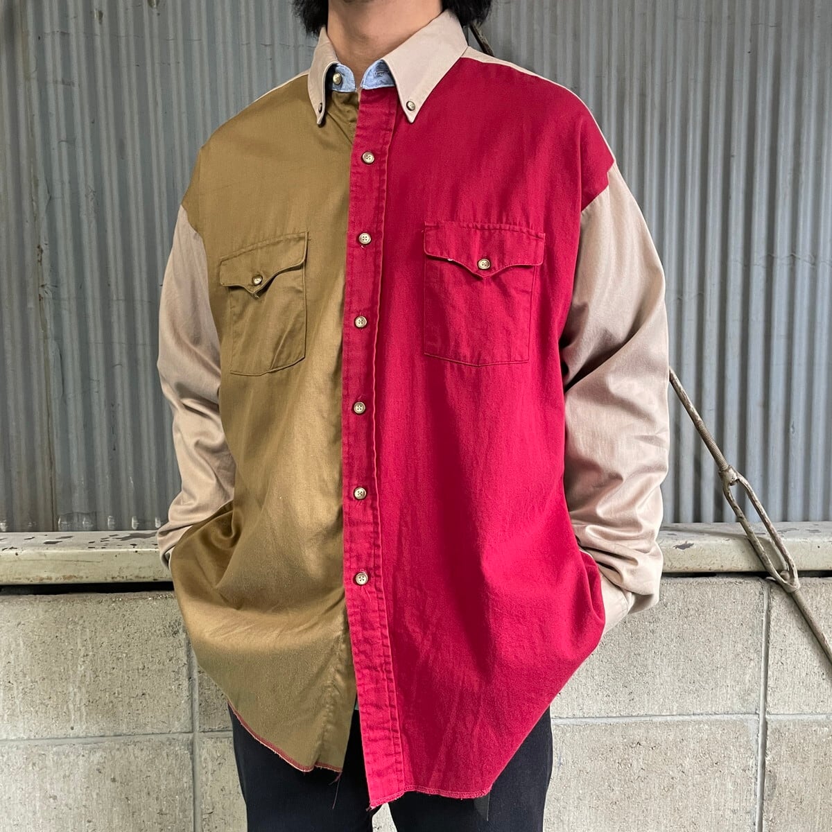 90年代 USA製 PANHANDLE SLIM マルチカラー ボタンダウンシャツ メンズXL 古着 コットンツイル 90s ビンテージ ヴィンテージ  レッド 赤 ベージュ ブラウン 茶色【長袖シャツ】【3anniv】 | cave 古着屋【公式】古着通販サイト powered by BASE