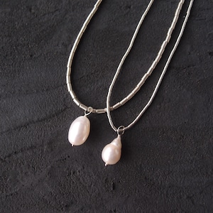 【SV】Hematite × Baroque Pearl Necklace/ヘマタイト×バロックパール ネックレス【M】