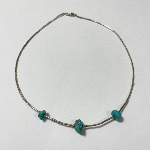 Vintage Southwestern Sterling Liquid Silver Beads & Turquoise Necklace
