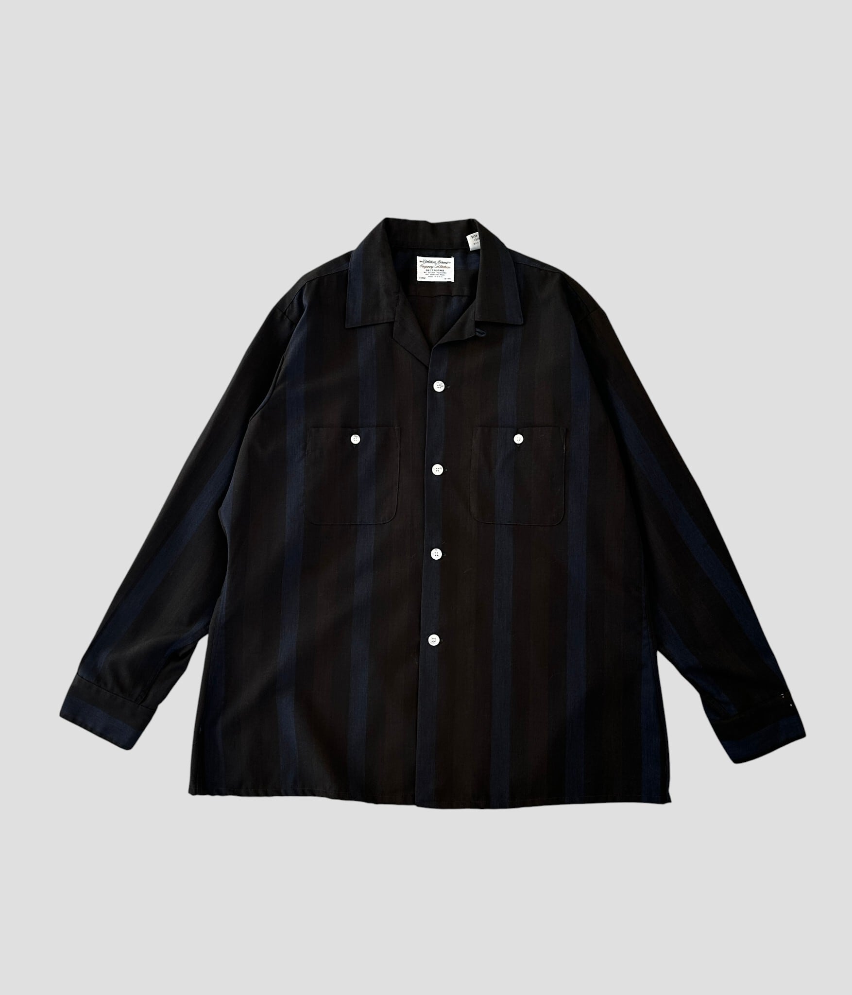 【90s】Arrow ブラックレーヨンシャツ Golden Arrow- Vintage 60s L Opencollar Stripe Shirt made in USA