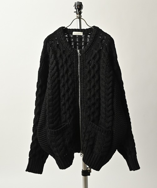 many men many mind 1.5GG Cable Knit Zip-Up Blouson (BLK) M2521020
